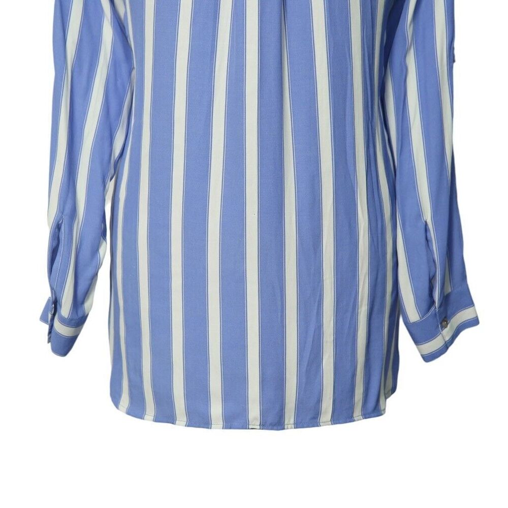 Womens Silky Shirt Button Up Blue White Striped Summer Lightweight Tunic Medium - Picture 7 of 7